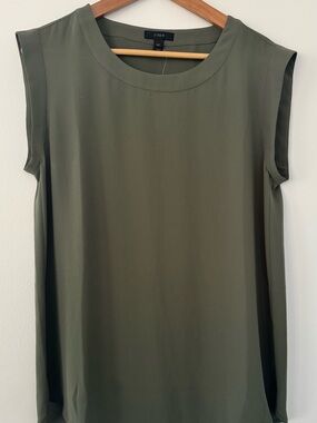 J. Crew Olive Sleeveless Silk-Blend Shell Top